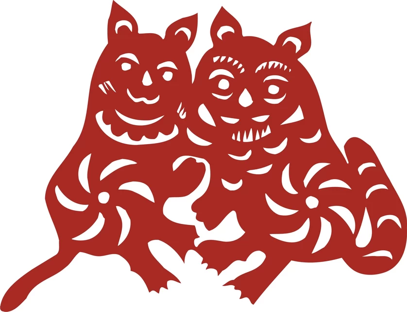 中国风中式传统喜庆民俗人物动物窗花剪纸插画边框AI矢量PNG素材【218】